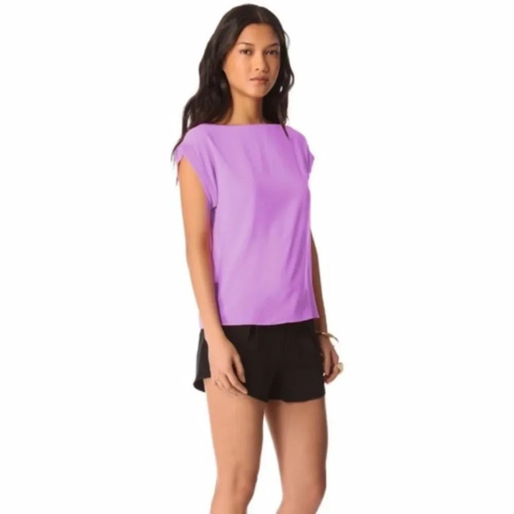 ALICE + OLIVIA Bateau Neckline‎ Silk Blouse in Lavender - Picture 1 of 10